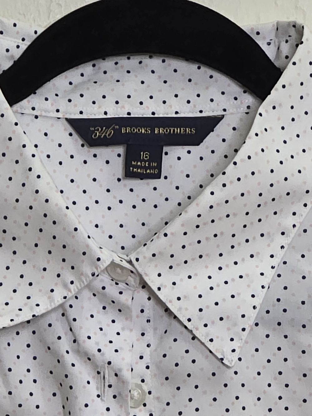 Brooks Brothers White Dress Shirt with Navy and Light Pink Dots